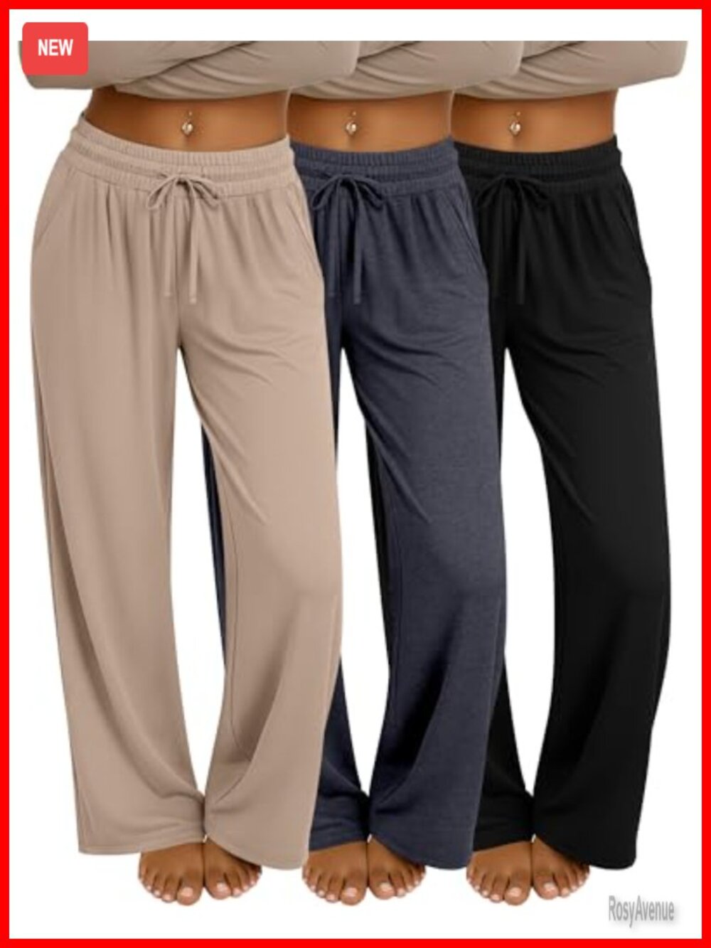3 Pack Wide Leg Sweatpants with Pockets Stretchy Lounge Yoga Pants